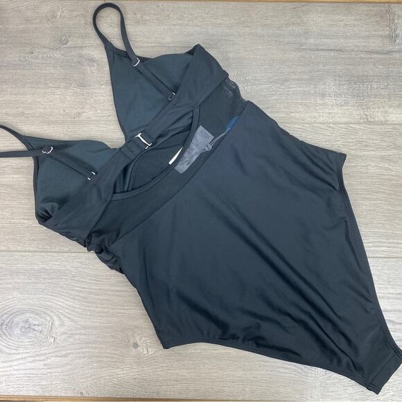 Cupshe Black Forest Adventure Solid Mesh Wrap Front Cutout One Piece Sz.S NWT - Picture 9 of 16